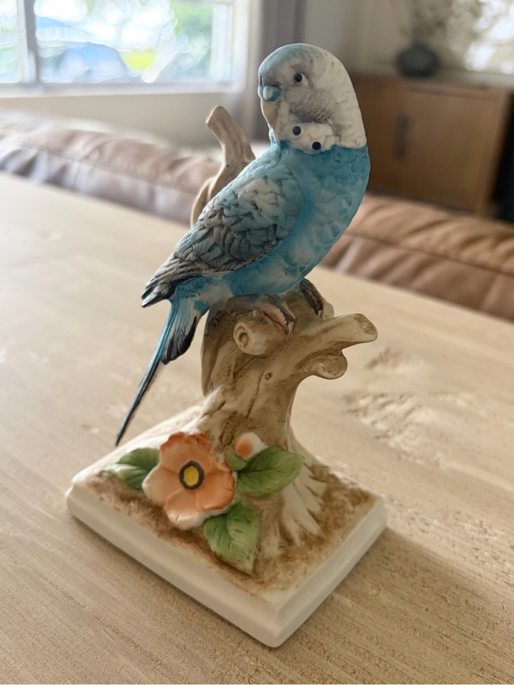 VINTAGE BISQUE PORCELAIN BLUE PARAKEET FIGURINE BUDGIE HAND PAINTED JAPAN